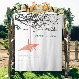 Achtergrond koraalpapieren kraan bruiloft wandkleed