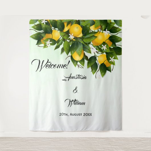 Achtergrond Lemon Fruit Wedding Wandkleed (Voorkant)