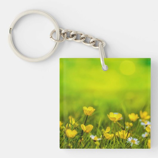Achtergrond lentevloerbloemen sleutelhanger (voorkant)
