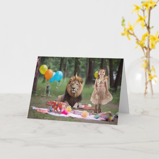 Achtergrond Lion Birthday - achtergrond Aangepaste Kaart (Gele Bloem)