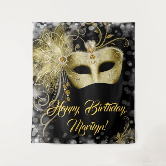 Achtergrond Masquerade Birthday Party Wandkleed (Voorkant)