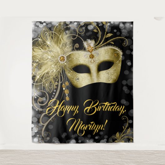 Achtergrond Masquerade Birthday Party Wandkleed (Voorkant)