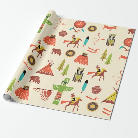 achtergrond met Amerikaanse Indiërs Cadeaupapier (Uitgerold)