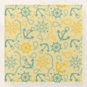 Achtergrond met anker, touwen glazen onderzetter