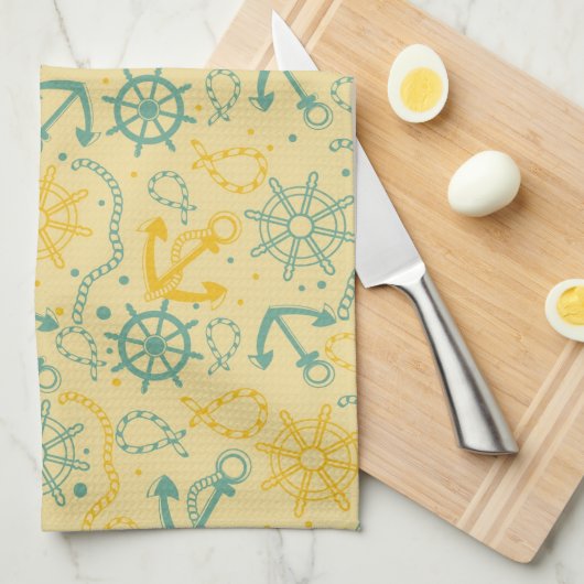 Achtergrond met anker, touwen theedoek (Quarter Fold)