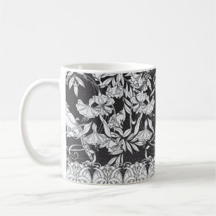 achtergrond met decoratieve bloemen en bir koffiemok