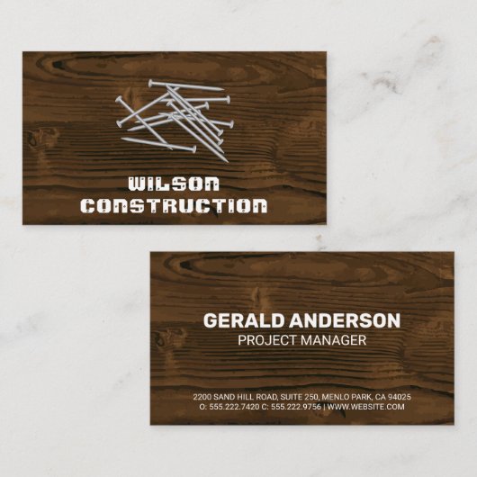 Achtergrond met houtstructuur | stapel spijkers visitekaartje