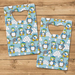 Achtergrond met kleine pinguïns creditkaart flessenopener