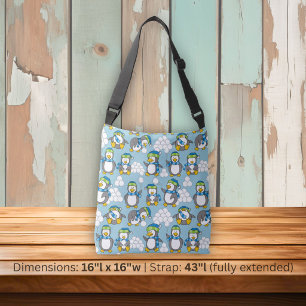 Achtergrond met kleine pinguïns crossbody tas