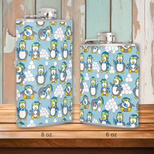Achtergrond met kleine pinguïns heupfles