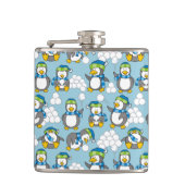Achtergrond met kleine pinguïns heupfles (Voorkant)