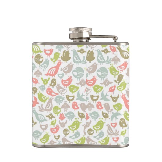 achtergrond met kleurrijke siervogels heupfles (Achterkant)