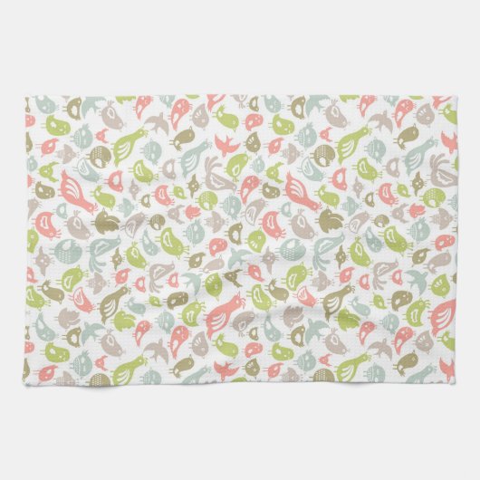 achtergrond met kleurrijke siervogels theedoek (Horizontaal)