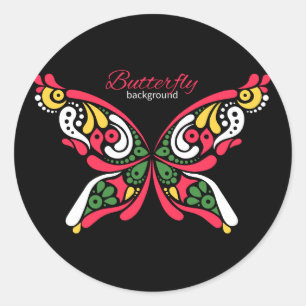 Achtergrond met mooie vlinder. tattoo illust ronde sticker