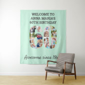 Achtergrond met muntphoto-collage voor 60e verjaar wandkleed (In situ)