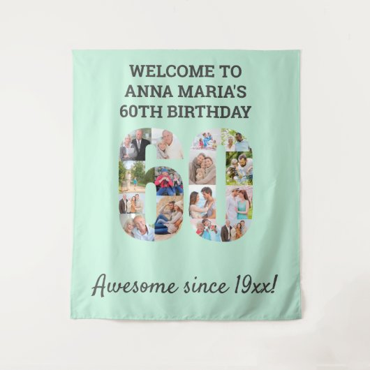 Achtergrond met muntphoto-collage voor 60e verjaar wandkleed (Voorkant)
