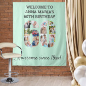 Achtergrond met muntphoto-collage voor 60e verjaar wandkleed