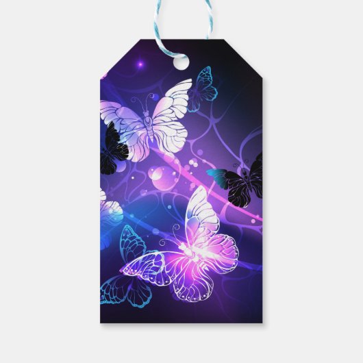 Achtergrond met nachtvliegen cadeaulabel (Achterkant)