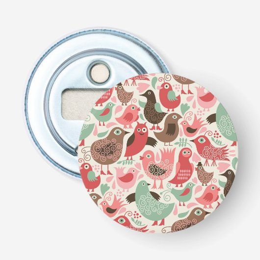 achtergrond met schattige vogels button flesopener (Voorkant)