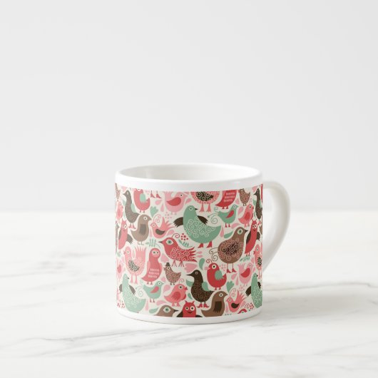 achtergrond met schattige vogels espresso kop (Voorkant rechts)