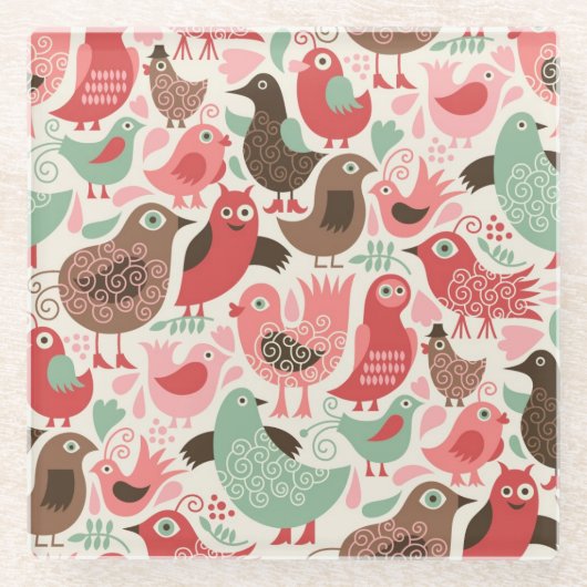 achtergrond met schattige vogels glazen onderzetter (Voorkant)