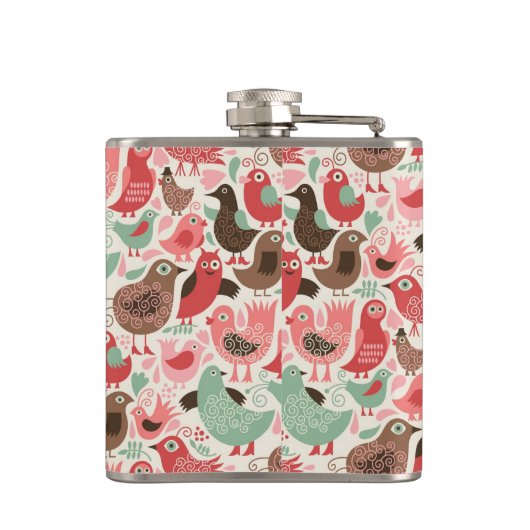 achtergrond met schattige vogels heupfles (Achterkant)