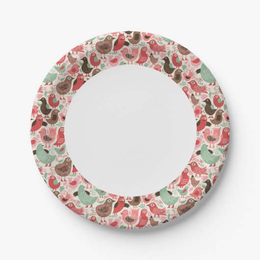 achtergrond met schattige vogels papieren bordje (Voorkant)