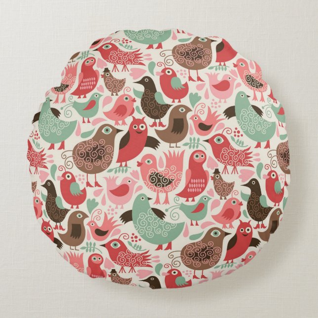 achtergrond met schattige vogels rond kussen (Voorkant)