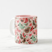 achtergrond met schattige vogels tweekleurige koffiemok (Voorkant links)