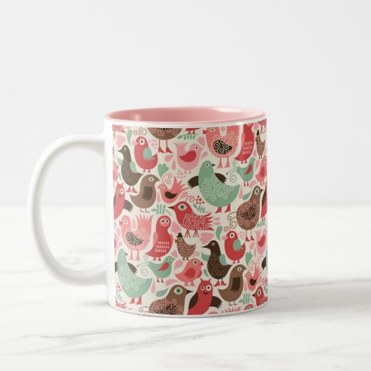 achtergrond met schattige vogels tweekleurige koffiemok (Links)