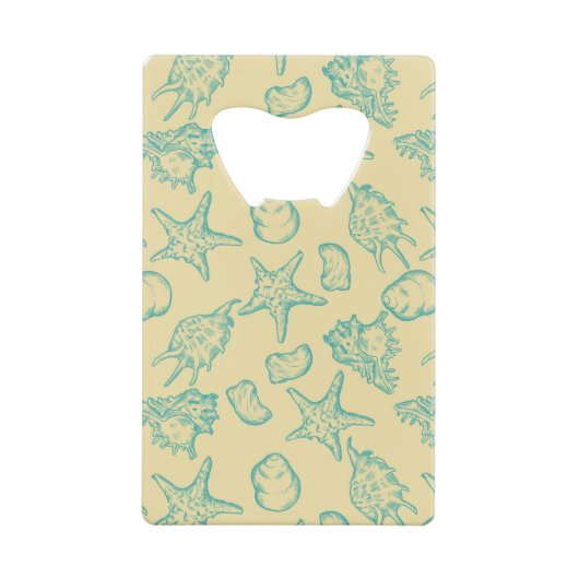 Achtergrond met schelpen. Handtekening 2 Creditkaart Flessenopener (Voorkant)