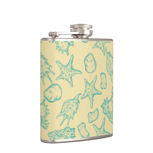 Achtergrond met schelpen. Handtekening Heupfles (Rechts)