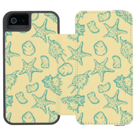 Achtergrond met schelpen. Handtekening Incipio iPhone Portemonnee Hoesje (Agenda Open)