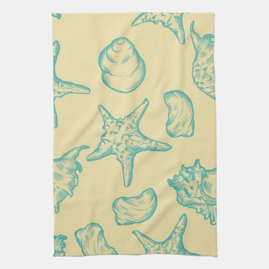 Achtergrond met schelpen. Handtekening Theedoek (Verticaal)