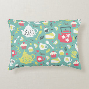 Achtergrond met Teapots, Cups, Lemon, Flowers a Accent Kussen