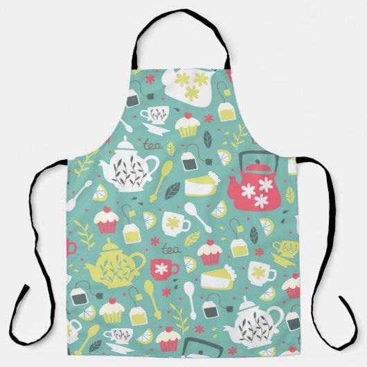 Achtergrond met Teapots, Cups, Lemon, Flowers a Schort (Voorkant)