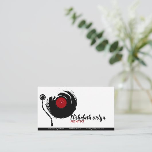 achtergrond met vinylrecord visitekaartje (Staand voorkant)