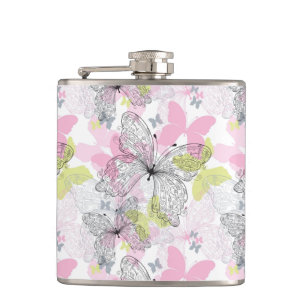 Achtergrond met vlinder heupfles