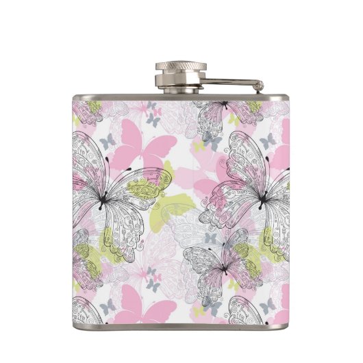 Achtergrond met vlinder heupfles (Achterkant)