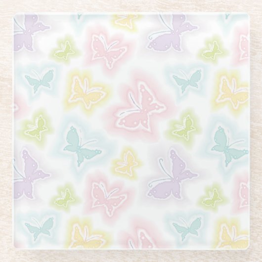 Achtergrond met vlinders in de waterverf glazen onderzetter (Voorkant)