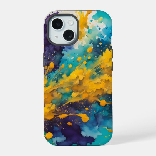 Achtergrond met waterverfspatten iPhone 15 case (Achterkant)