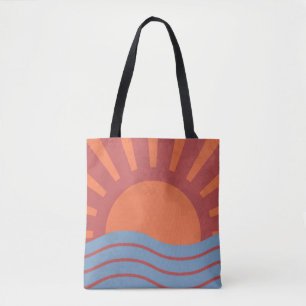 achtergrond met zee en zon. zomerretro tote bag