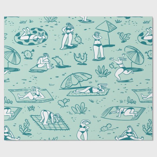 Achtergrond met zomerstrandmeisjes. Naadloze vlek Cadeaupapier (Vlak)