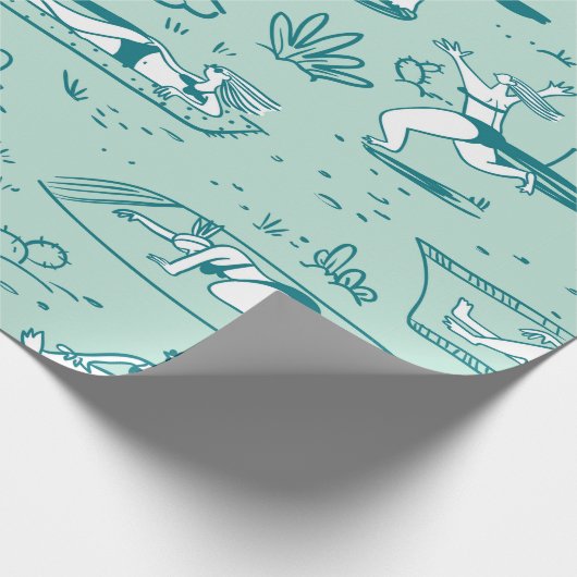 Achtergrond met zomerstrandmeisjes. Naadloze vlek Cadeaupapier (Hoek)