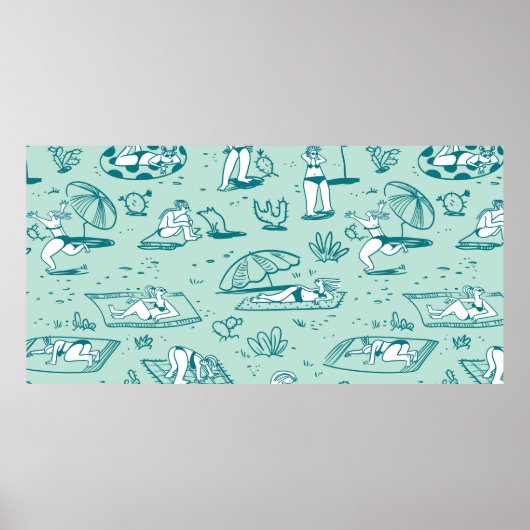 Achtergrond met zomerstrandmeisjes. Naadloze vlek Poster (Voorkant)