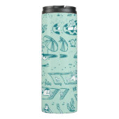 Achtergrond met zomerstrandmeisjes. Naadloze vlek Thermosbeker (Achterkant)