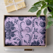 Achtergrond Navy Blue Floral Damasbladige Lavender Tissuepapier (Geschenk)