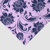 Achtergrond Navy Blue Floral Damasbladige Lavender Tissuepapier (Detail)