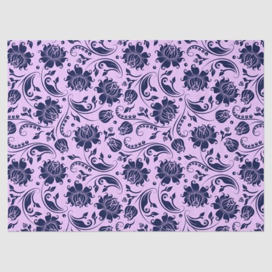 Achtergrond Navy Blue Floral Damasbladige Lavender Tissuepapier (Voorkant)