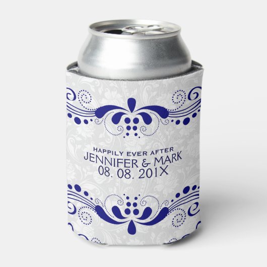 Achtergrond Navy Blue Floral Lace White Damascus Blikjeskoeler (Blikje Voorkant)